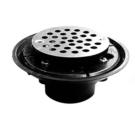 Jones Stephens 2in. x 3in. ABS Shower Drain with 2in. ABS Spud and 4in. Round Nickel Bronze Cast Strainer D50330